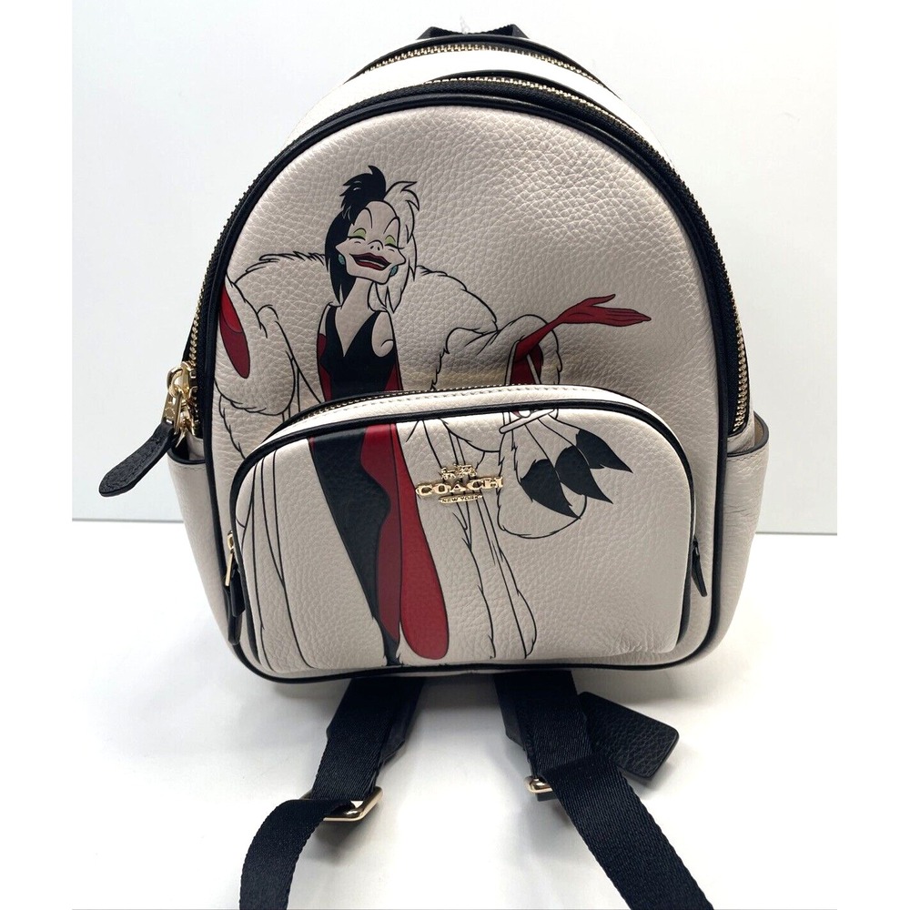 NWT Coach CC158 Disney X Coach Mini Court Backpack With Cruella Motif Chalk Mult